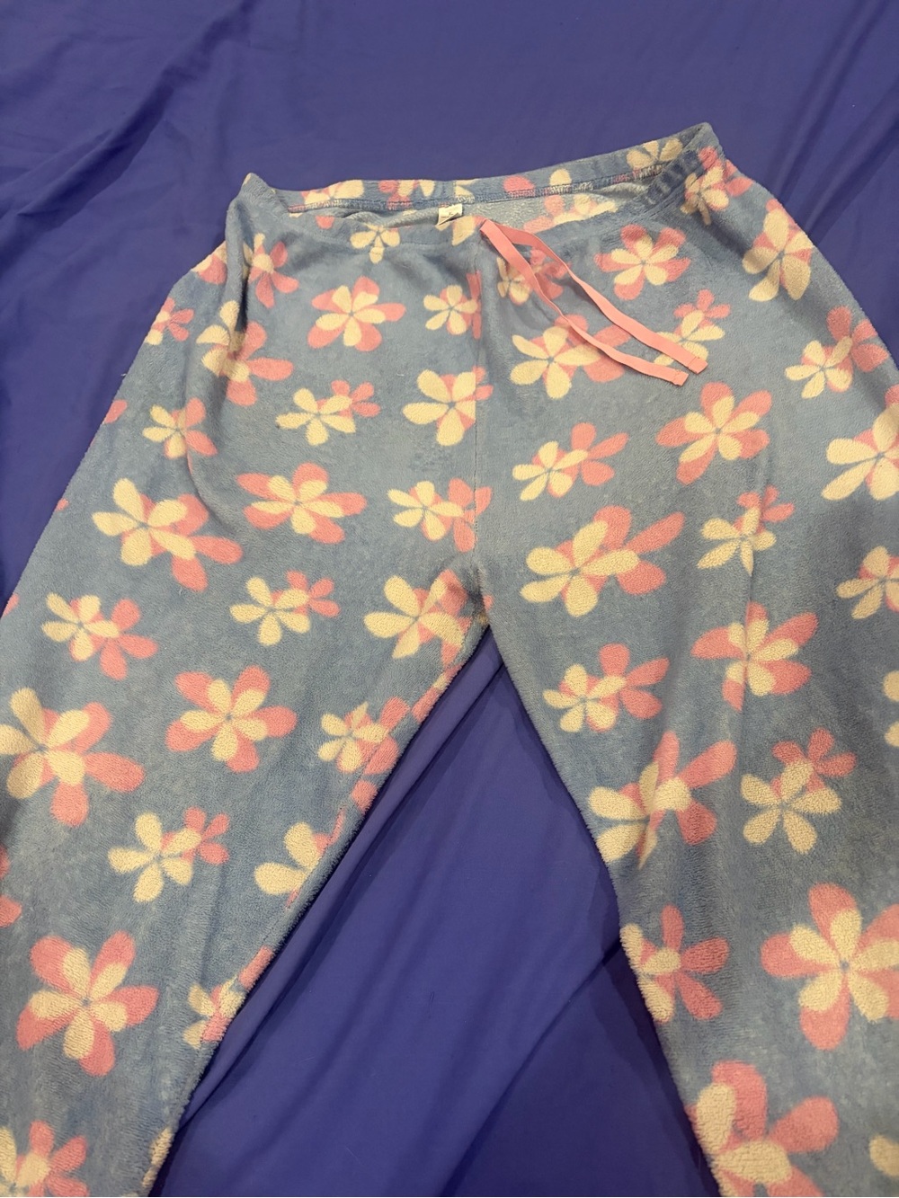 Girls' Blue Floral Fleece Lounge Pants - Soft Cozy Pajama Bottoms